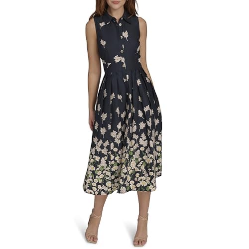 Tommy Hilfiger Women's Sleeveless Collared Front Button A-line Midi Dress