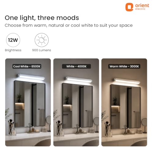 Image of Orient Electric 12W 3-in-1 Color Changing Silver Finish LED Mirror Wall Light | Warm White, Neutral White and Cool White, Pack of 1
