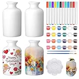 Singhoow 4 Set Valentine's Day Paint Your Own Porcelain Paint Vase Art Project White Ceramic Painting Kit for Adults Porcelain Vase Decorating Kit Holiday Supplies DIY(Classic)