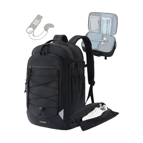 BAGSMART-Carry-On-Travel-Backpack-173-Inch-Large-Travel-backpack-Carry-On-Flight-Approved-Anti-theft-Personal-Item-Backpack-Travel-Bag-With-Shoe-Bag-30L-Water-Resistant-Casual-Daypack-Black BAGSMART Carry On Travel Backpack