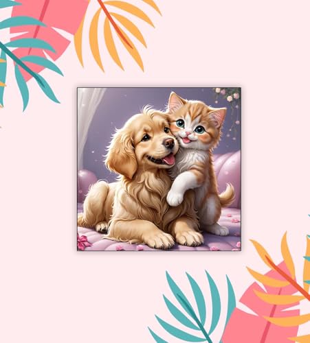 Image of Gift Me Bazar Cute Animal Wooden Fridge Magnet for Home, Kitchen and Office Decoration | Animal Lover Gift | Cartoon Theme Magnet for Kids (Cat & Dog Love)