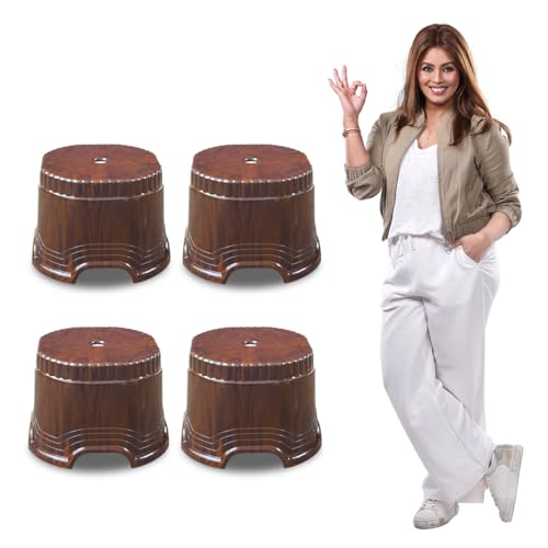 Image of MAHARAJA Neo Plastic Sitting Stool for Indoor Or Outdoor | Kitchen & Living Room (Teakwood, Pack of 4 (10 inch))