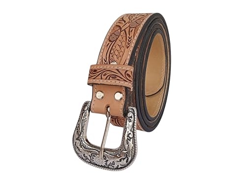 Western Genuine Leather Tooled Belt with Hand Painted Design 30IS0114