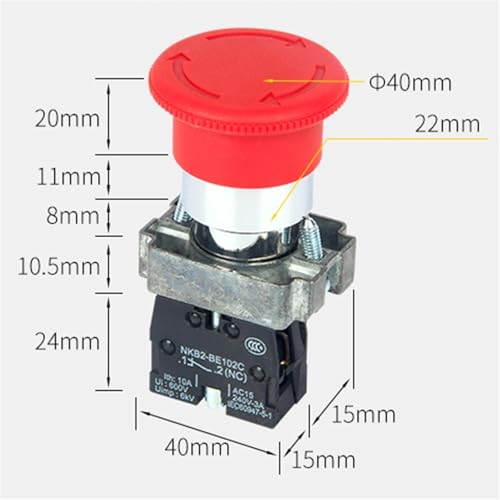 Interruptor de parada de emergencia XB2 de 22mm y 10A con cabezal selector rojo NONC 7
