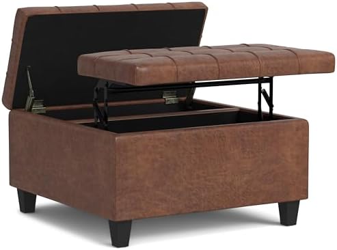 SIMPLIHOME Harrison Small Coffee Table Storage Ottoman - 30 inch ...