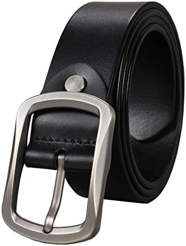 Bullko Men's 100% Casual Genuine Leather Dress Belt, Black, Size 36 inch