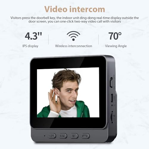 CIADAZ Tela IPS de 4,3 polegadas Campainha de intercomunicação visual sem fio 2.4G com tela, monitor