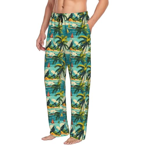 Mens Pajama Pants - Hawaii Summer Style Print Soft Sleep Lounge Pants For Men, Casual Pj Bottoms With Pockets