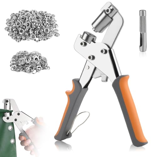 Wefaly 6mm Ösenzange, Ösenpresse mit 200 Rostfreien Edelstahl Ösen Set für Planen & Stoffe Druckknopf Set Zange Planenösen für PVC-Banner Planen Karton