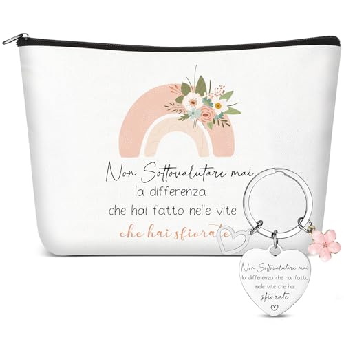 Xuniea Set Regalo per Colleghe Donna Includi 1 Trousse da Trucco Arcobaleno, 1 Portachiavi Motivazionale con Frase per Collega Amico Idee Regalo Motivazionale per Laurea Dimissioni Compleanno Natale