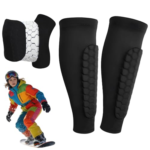 Ski Shin Pad Sleeves, Breathable Shin Guards, Lightweight Soccer Shin Defender for Teenagers and Adults (Black, M)