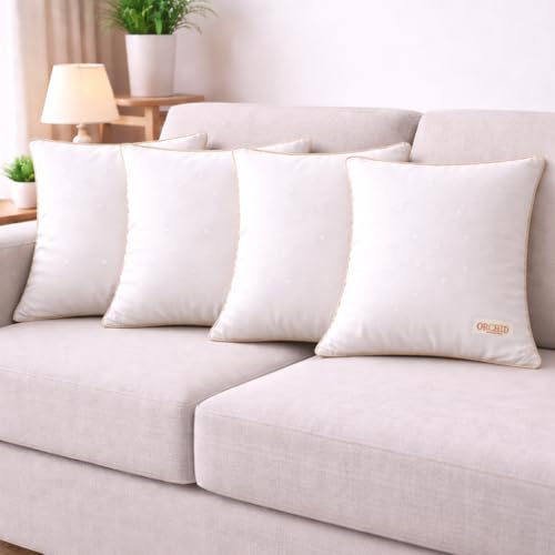 Image of Orchid Cushion Inserts for Sofa 24x24 Inch Pack of 4, Microfiber Filled Soft Square Cushions for Couch, Chair, Bed & Decorative Covers, Fluffy Support Pillow Pads, White
