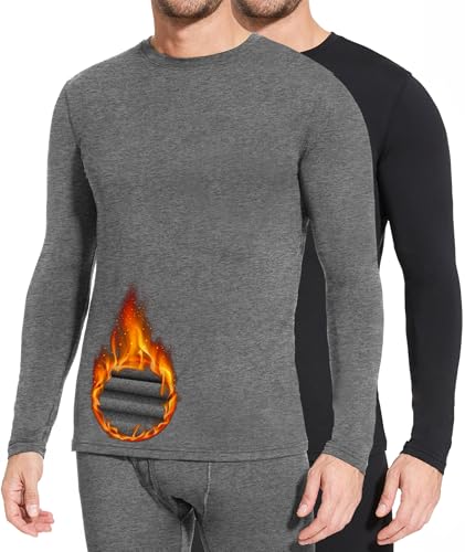 BESTENA Men's Long Sleeve Thermal Underwear Fleece Lined Base Layer Cold Weather Tops Long John Shirts for Men