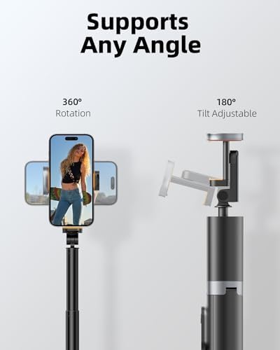 TODI 63 Cell Phone Selfie Stick Tripod, Portable Tripod for iPhone with Wireless Remote, Extendable Smartphone Stand, All-in-1, Compatible with iPhone/Android