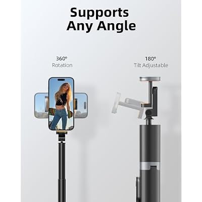 TODI 63 Phone Tripod, Selfie Stick with Remote, Travel Tripod for iPhone & Android (Black+White)