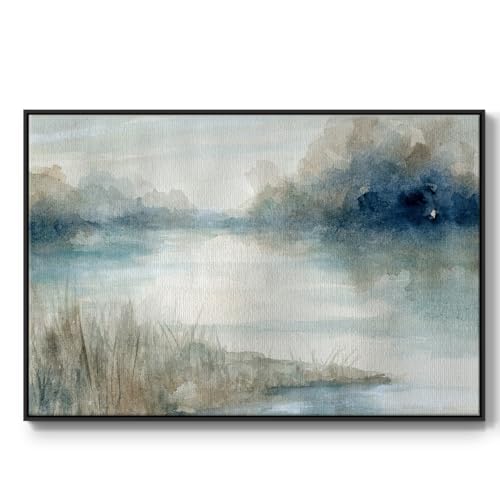 Renditions Gallery Nature Wall Art Paintings & Prints Beautiful Still Evening Water Floater Framed Wall Hangings for Home Kitchen Bedroom - 25"X37" Black Frame GAL001