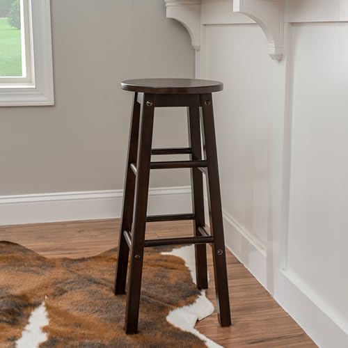 Image of Linon Zeke Walnut Solid Wood Backless Round Barstool with 29 inch Seat Height