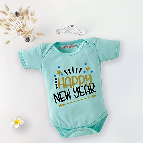 Image of baby wish My First New Year Romper Clothes Baby New Year Bodysuits Newborn Outfit My 1st New Year Printed Romper with Envelop Neck Half Sleeve Unisex Romper Infant Dress Happy New Year Aero Printed