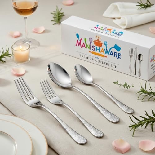 Image of Classic Silver 8 Pcs Stainless Steel Cutlery Set for Dining Table, Dishwasher Safe Glossy Flatware (Perfect Spoon Fork Set)