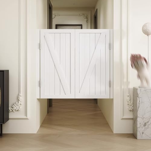 Solid Wood Cafe Doors - 180° Double Swing, Auto Close, Metal Hinges, Grey Interior Partition - 28"x32" for Restaurants, Bars & Cafes - W70xH80cm