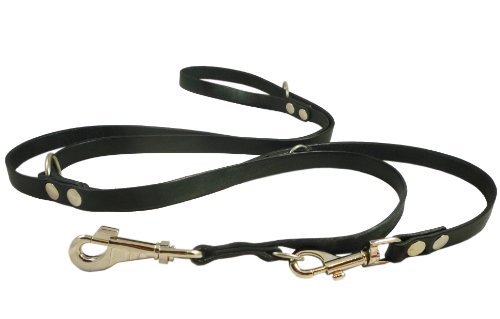 Black 6 Way European Multifunctional Leather Dog Leash, Adjustable Schutzhund Lead 49"-94" Long, 3/4" Wide (18 mm) - Thumbnail 4