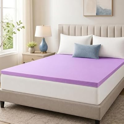 DUMOS 3 Inch Cooling Memory Foam Mattress Topper King, Gel Ventilated Soft Pressure Relief Mattress Pad, Breathable Bed Topper for Bedroom, RV, Camper and Sleeper Sofa, CertiPUR-US Certified, Purple