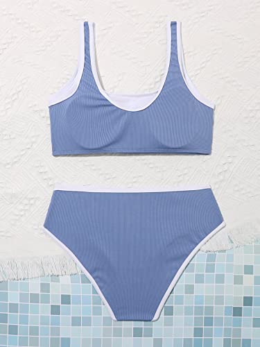 SOLY HUX Girl's Ribbed Knit Contrast Binding Bikini Bathing Suit 2 Piece Swimsuits2