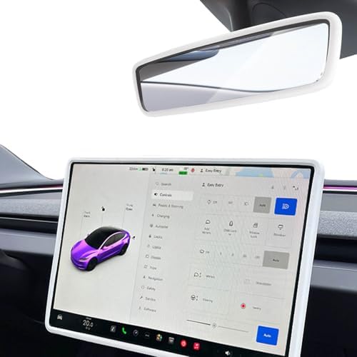 Yeapop 2Pcs Silicone Protector Frames of Screen and Rear View Mirror for Tesla Model 3 2024 Highland and Model Y 2025 Juniper. (White)