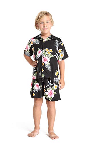 Image of Family Matching Hawaiian Clothes, Hibiscus Black | Black Hibiscus Print • Soft Rayon Fabric • Family Matching Outfits • Vacation Ready • Luau Party Wear