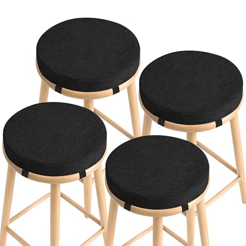 Image of AddGrace Round Bar Stool Cushions 4 Pack Bar Stool Seat Cushion Non Slip Round Chair Pads with Removable and Washable Cover 12x12 Inch Black
