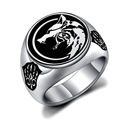 Image of Wolf Ring Viking Wolf Head Wolf Paw Ring Animal Ring for Boys