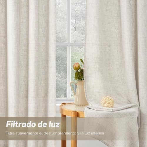 Cortinas largas de lino premium en tono beige para salones modernos 6