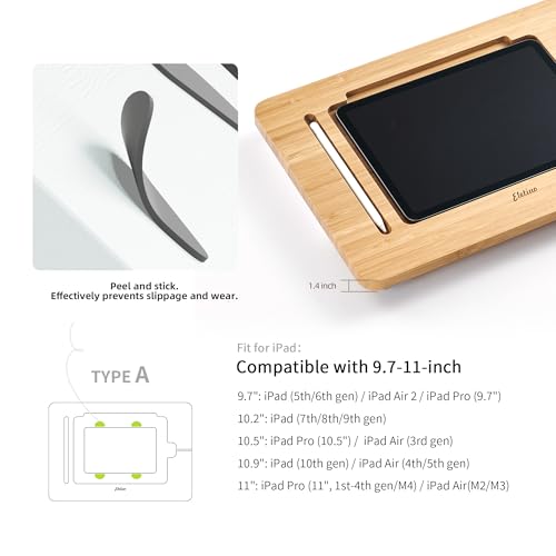 Image of ELETIUO Adjustable Tablet Stand with Pencil&Charger Cable Slot,Upgraded Bamboo Wooden Desk Stand with Multiple Angles,Organizer Desktop Holder for Drawing (Support to 9.7-11 inch Devices)