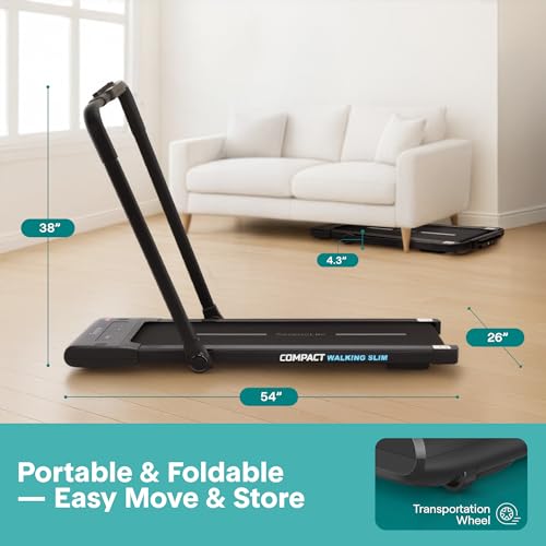 Image of SereneLife Portable Foldable Treadmill with Remote Control, 8.7 MPH Smart Speed Control, Treadmills for Home, Under Desk Treadmill for Home Office, Shock Absorption, App Support, 265lbs Limit