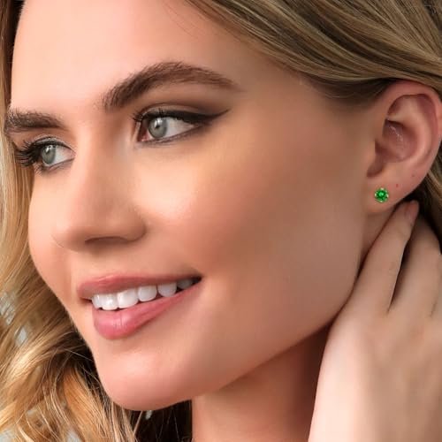 Gem Stone King 14K Gold Gemstone Birthstone Solitaire Stud Earrings | Round 6MM | Gold Earrings For Women Men4