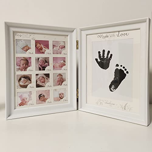 Image of ZXT-parts 18x24 Baby Picture Frames Double Fold. White. My First Year Photo. Holds 12 Photo 1.6X1.6 inch Opening 4x6 Photo.Handprint and Footprint Kit. Photo Frame for Newborn.