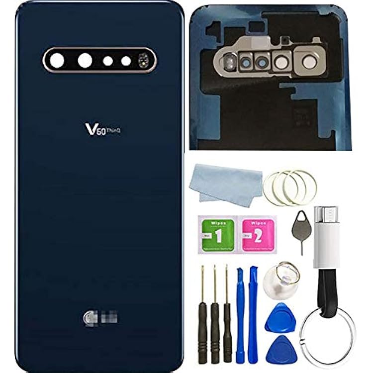 V60 ThinQ Back Glass Cover Xanedaniya Xan&icirc; ya Kirr&ucirc;birr&ecirc; Bi Par&ccedil;ey&ecirc;n Tape re ji bo LG V60 ThinQ V600 5G Hem&icirc; Model bi USB to Type-c Cable Am&ucirc;r&ecirc;n Classy Blue