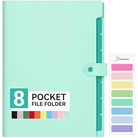 Forvencer Expanding File Folder with 8 Pocket, Letter Size Accordion File Organizer, Portable Folders for Documents, Cute Paper Organizer, Filling Products for School Office Supplies, Mint Green Cover