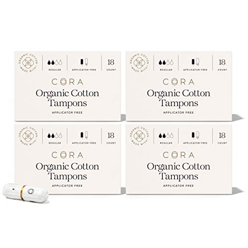 Cora Organic Cotton Non-Applicator Tampons; Chlorine & Toxin Free - Regular (72 Count)