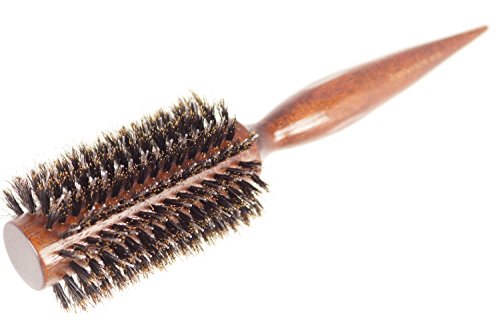Chestnut wooden medium round bristle boar & fiber pin blow drying hair brush, highly heat resistant, pro. quality, to blow dry very curly and frizzy hair to smooth straight or wavy.