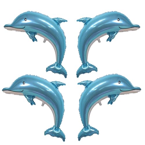 Image of Sea Animal Balloons 4pcs Ocean Themed Balloon Party Decoration,large Blue Dolphin 46 Inch Mylar Balloons,ocean Balloon Birthday Party Decorations