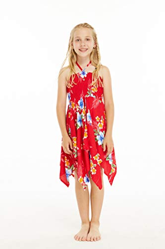 Girl Gypsy Uneven Bottom Hawaiian Luau Dress in Hibiscus4