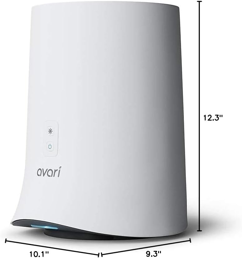Avari 600 air purifier with dimensions labeled