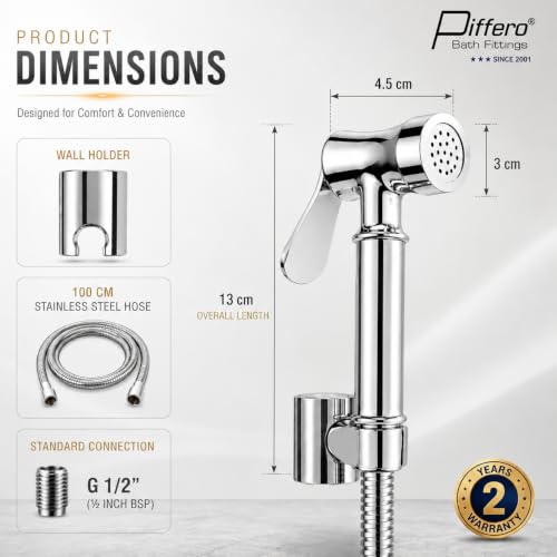 Image of Brass Health Faucet with 1M Hose and Hook for Bathroom & Toilet | Jet Spray for Toilet | 2 Years Warranty | High Pressure Jet Spray Pipe | Pure Brass