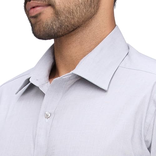 Image of Raymond Men Slim Fit Solid Pattern Pure Cotton Semi Cutaway Collar Full Sleeve Formal Shirt