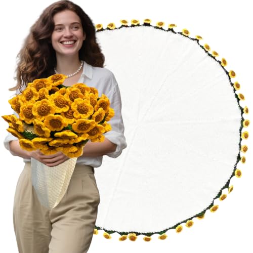 Finished Crochet Flower Bouquet Blanket for -Handmade Crochet Sunflower Bouquet Blanket,Soft and Lightweight Knitted Throw Blankets, Gifts for Birthday Wedding Valentine’s Day Anniversary(43IN)