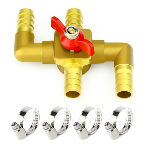GASHER Brass 3/4 Inch Heater Control Valve, 4-Way Automobile Heating Water Valve, Car Heater Air Conditioning Ball Valve With 4Pcs Hose Clamps
