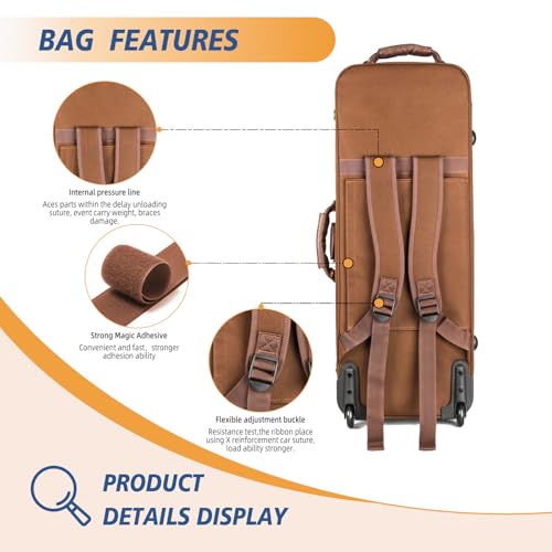 Omebaige Tenor Saxophone Case With Wheels - Roller Bag, Backpack, Thicken Padded Shoulder Strap, Handle Strap, Sax Accessories Carrying Bag - Thumbnail 3