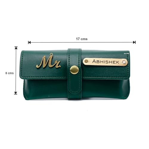 Image of AICA Personalised Name & Charm Leather Sunglass Case Cover for Men & Women | Hard Case Eyewear Cover