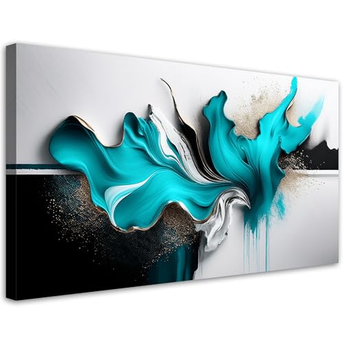 Tableau salon grand format abstraction turquoise effet 3D 100x50 cm